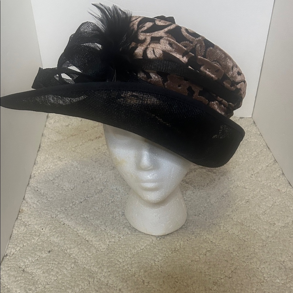 Chic Black and Brown Women's Hat with Feather Accent